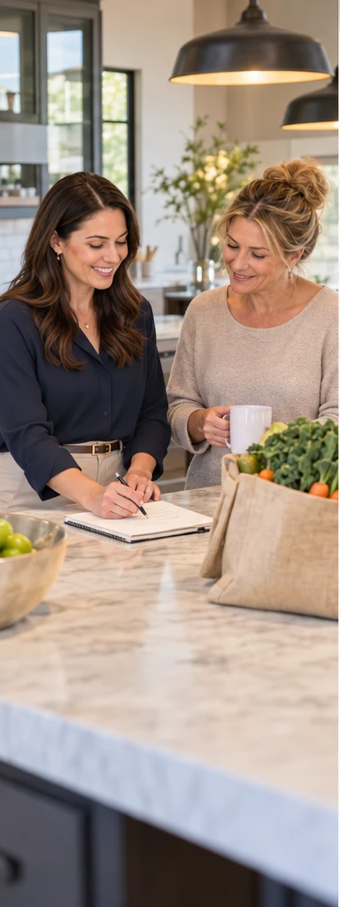 Illustration of a concierge and client planning household arrangements together
